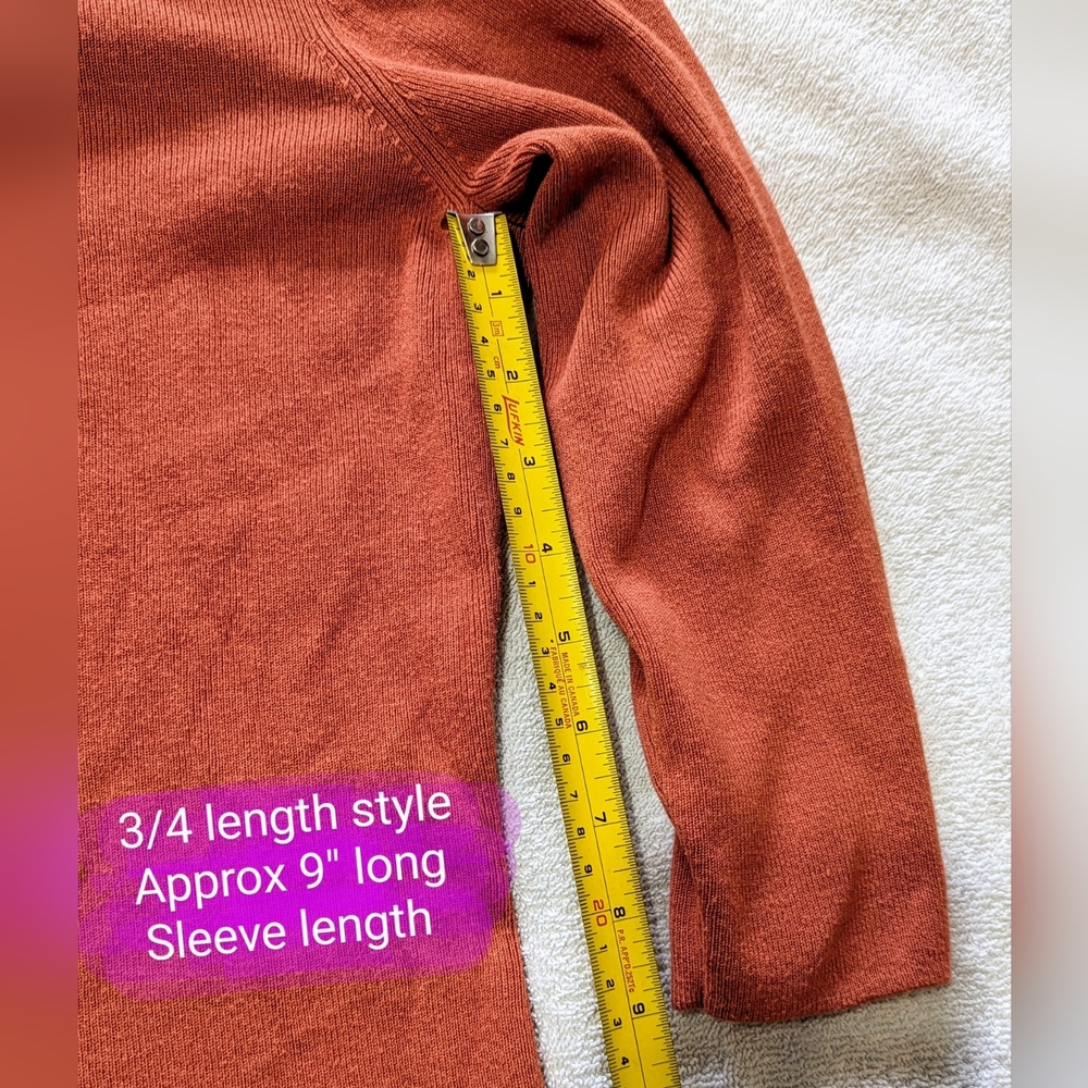 Laura size XL**, 3/4 length sleeve, v neck rust coloured pullover, GUC - Picture 5 of 9